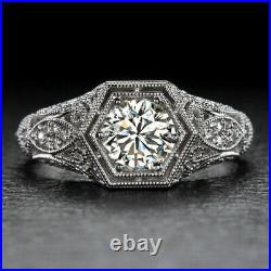 Milgrain Edging Art Deco Vintage Engagement Ring 14K White Gold Over 2Ct Diamond