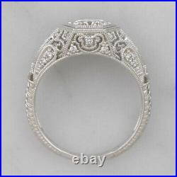 Milgrain Edging Art Deco Vintage Engagement Ring 14K White Gold Over 2Ct Diamond