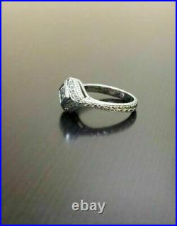 Milgrain Edging Art Deco Vintage Engraved Ring 1.5Ct Diamond 14K White Gold Over