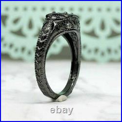 Milgrain Edging Art Deco Vintage Wedding Ring 1.6 Ct Diamond 14K Black Gold Over