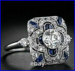 Milgrain Edging Vintage Art Deco Wedding Ring 1.36CT Diamond 14K White Gold Over