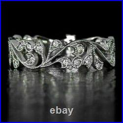 Milgrain Edging Vintage Art Deco Wedding Ring 14K White Gold Over 2.05CT Diamond