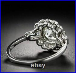 Moissanite Art Deco 2CT Round Cut Engagement Vintage Ring 14K White Gold Over