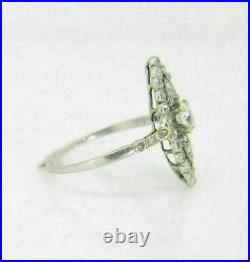 Navette Shaped Plaque Vintage Art Deco Ring 1.58 Ct Diamond 14K White Gold Over