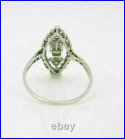 Navette Shaped Plaque Vintage Art Deco Ring 1.58 Ct Diamond 14K White Gold Over