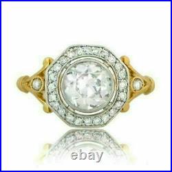 Octagon Art Deco Vintage Engagement Halo Ring 1.5Ct Diamond 14K Yellow Gold Over