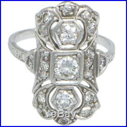 Old European Cut Diamonds Platinum 1920s Antique Art Deco Cocktail Ring 0.75ctw