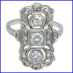 Old European Cut Diamonds Platinum 1920s Antique Art Deco Cocktail Ring 0.75ctw