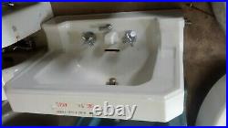 Old Vintage Art Deco White Standard Bathroom Sink Original Porcelain Faucet