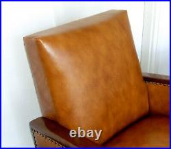 Pair Art Deco Leather Armchairs. Club Cocktail Chairs. Antique Vintage Halabala