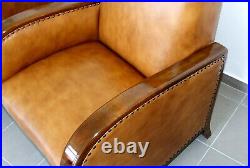 Pair Art Deco Leather Armchairs. Club Cocktail Chairs. Antique Vintage Halabala