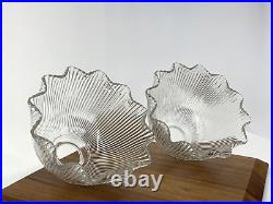 Pair Vtg Victorian Art Deco Holophane Style Glass Lamp Shades Ribbed 2 1/4 7.5w