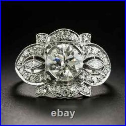 Parfect Vintage Art Deco Engagement Ring 14K White Gold Plated 1.65 Ct Diamond