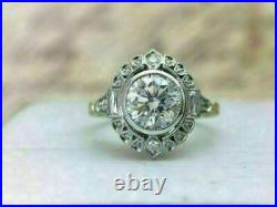Perfect Art Deco Vintage Engraved Ring 14K White Gold Over 2Ct Simulated Diamond