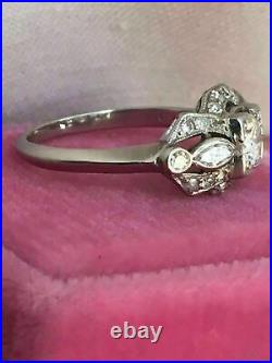 Perfect Vintage Art Deco Estate Ring 1.3CT Simulated Diamond 14K White Gold Over