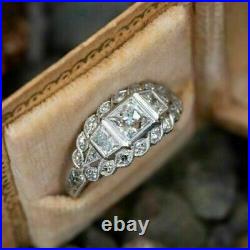 Princess Simulated Diamond Art Deco Vintage Wedding Ring 14k White Gold Plated