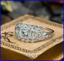Princess Simulated Diamond Art Deco Vintage Wedding Ring 14k White Gold Plated