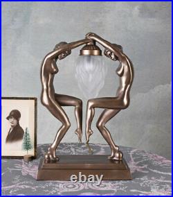 Puristische Art Deco Lampe nackte Tänzerinnen erotisch Tischlampe vintage Stil