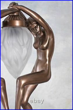 Puristische Art Deco Lampe nackte Tänzerinnen erotisch Tischlampe vintage Stil