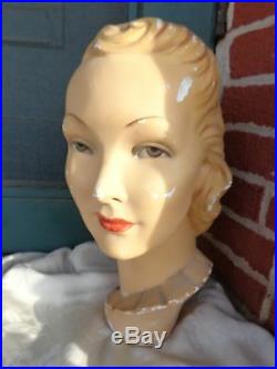 Rare Vintage Art Deco HP Movie Star Store Display Lady Chalk Mannequin Head