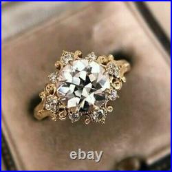 Real Moissanite 3CT Round Vintage Art Deco Ring 14K Yellow Gold Plated Silver