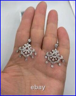 Real Moissanite Vintage Art Deco Dangle Earrings 14k White Gold Plated 2.18 Ct