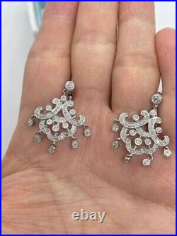 Real Moissanite Vintage Art Deco Dangle Earrings 14k White Gold Plated 2.18 Ct