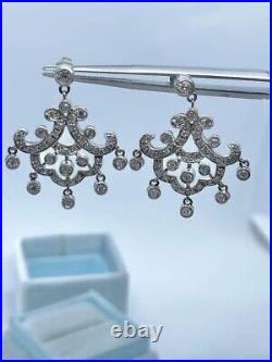 Real Moissanite Vintage Art Deco Dangle Earrings 14k White Gold Plated 2.18 Ct