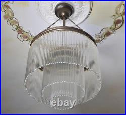 Retro Vintage Leuchte Pendelleuchte Deckenlampe Lüster Glas Artdeco Messing Anti