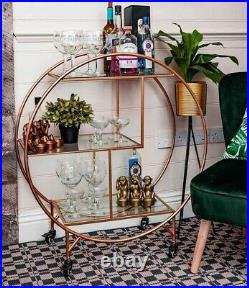 Rose Gold Round Drinks Trolley with 2 or 3 Tier 30's Art Deco Vintage Home Ba