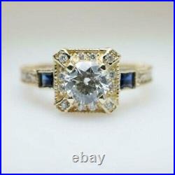 Round Art Deco 2 CT Moissanite Halo Vintage Wedding Ring 14k Yellow Gold Plated