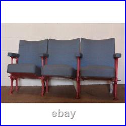 Row of Three Vintage Art Deco C1930s Cinema Theatre Chairs Seats Patterned Wool