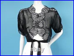 Sexy 1930s Black Silk Chiffon And Lace Jacket For Dress W Long Ties