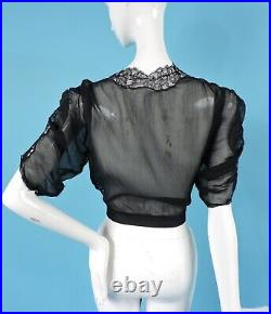 Sexy 1930s Black Silk Chiffon And Lace Jacket For Dress W Long Ties