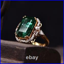 Simulated Emerald Cut Green Emerald Vintage Art Deco Ring 14K Yellow Gold Plated
