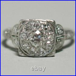 Solid Silver Art Deco 3.85 CT Real Moissanite Round Vintage Engagement Ring