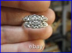 Stunning Older Vtg Antique Art Deco Era 14k White Gold & Diamond Wedding Ring