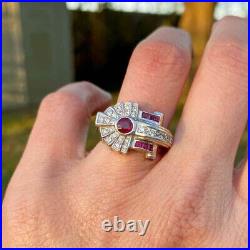 Stunning Vintage Art Deco Ring 14k White Gold Over 1.04 Ct Simulated Diamond