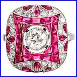 Stunning and Vibrant Art Deco Inspired Design Pink Ruby & White CZ Classic Ring