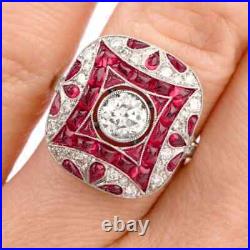 Stunning and Vibrant Art Deco Inspired Design Pink Ruby & White CZ Classic Ring