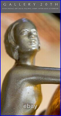 Superb! Art Deco Nude Figural Lamp! After Max Le Verrier! Fayral Bouval 1925 30s