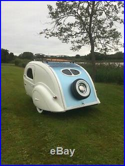 Teardrop Camper Camping Travel Trailer RV Vintage cargo morotcycle Art Deco