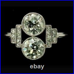 Toi Et Moi Vintage Art Deco Engagement Ring 3.10 Ct Diamond 14K White Gold Over