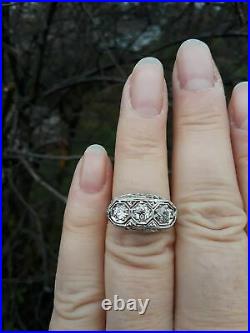 Trilogy Engagement Vintage Art Deco Ring 2.38 Ct Diamond 14K White Gold Over