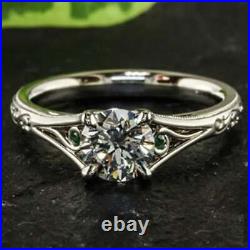 Twist Art Deco Vintage 1.50ct Round Moissanite Engagement Ring 14k White Gold Fn