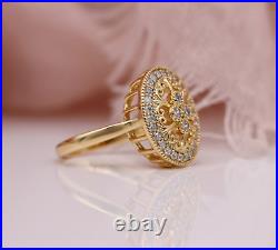 Unique 0.3CT Round Cut Moissanite Art Deco Vintage Proposal Ring 14K Yellow Gold