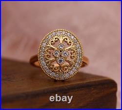 Unique 0.3CT Round Cut Moissanite Art Deco Vintage Proposal Ring 14K Yellow Gold