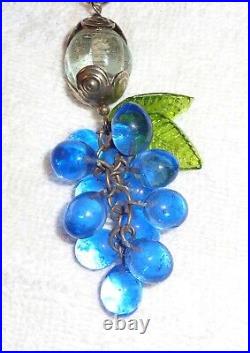 Unique Vintage Art Deco Large Cobalt Blue Glass Cluster Grape Pendant