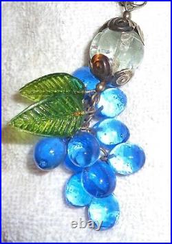 Unique Vintage Art Deco Large Cobalt Blue Glass Cluster Grape Pendant