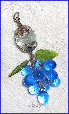 Unique Vintage Art Deco Large Cobalt Blue Glass Cluster Grape Pendant